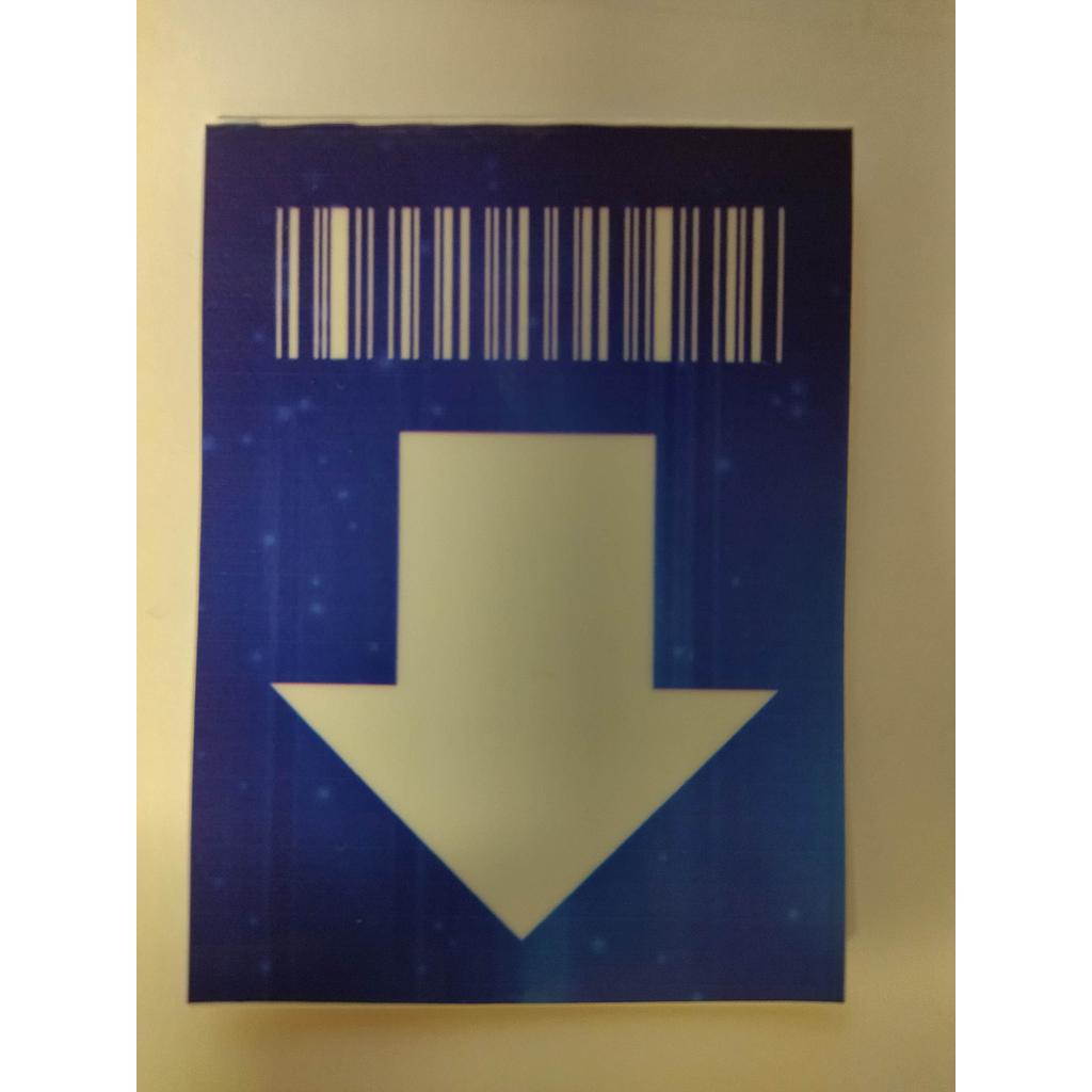 Autocollant fleche bleue scanner borne