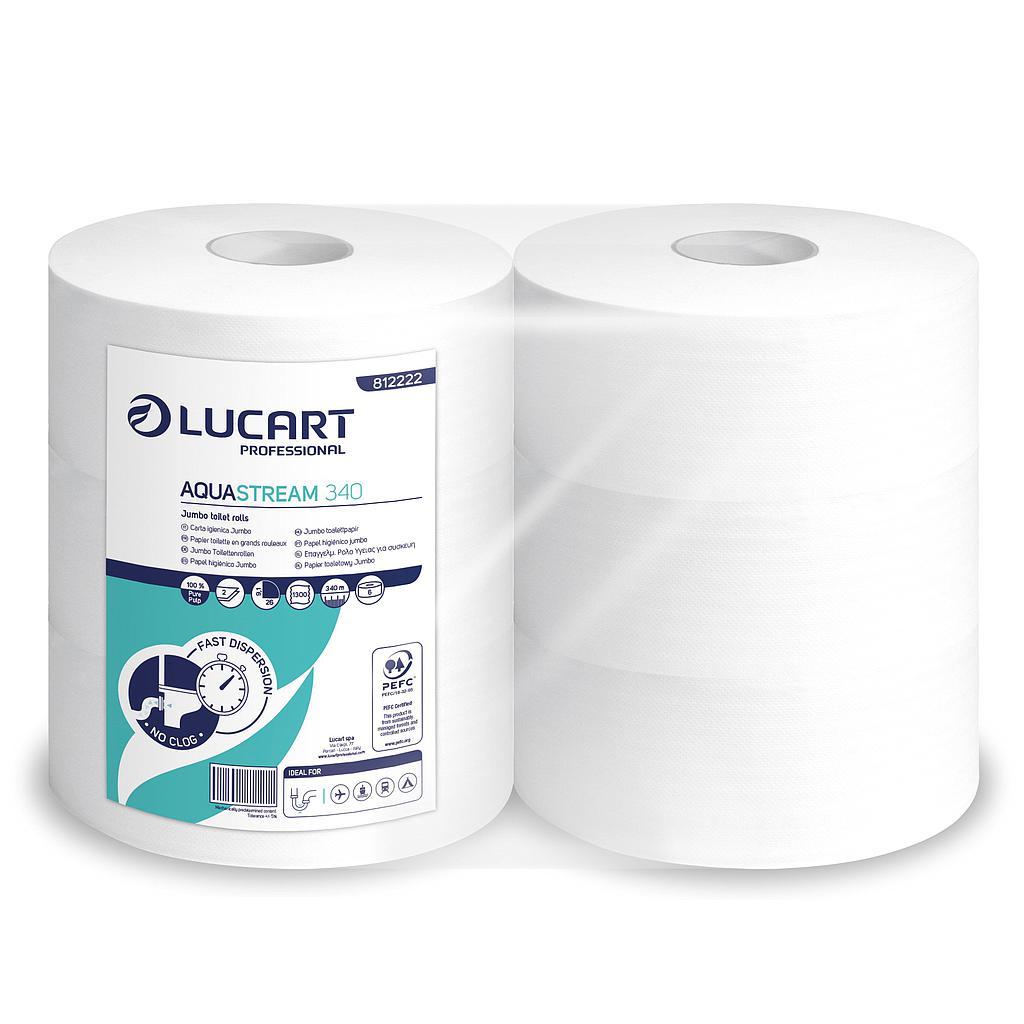 Papier hygienique toilette en jumbo AquaStream 340 x6 (dissolution Extra rapide)